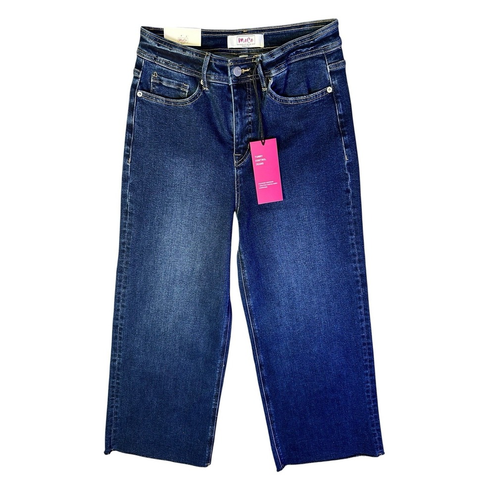 MoCo Boutique Tummy Control Wide Crop Raw Hem Denim Jeans Size 9/29